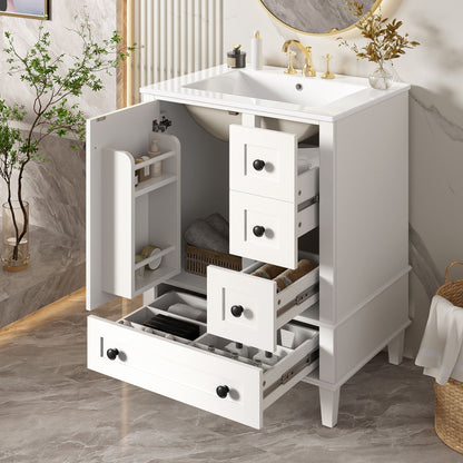 Bathroom Vanity with Integrated Basin and Soft-Close Drawers, white finish, HouseOfZazla on Tampa Home & Garden Store