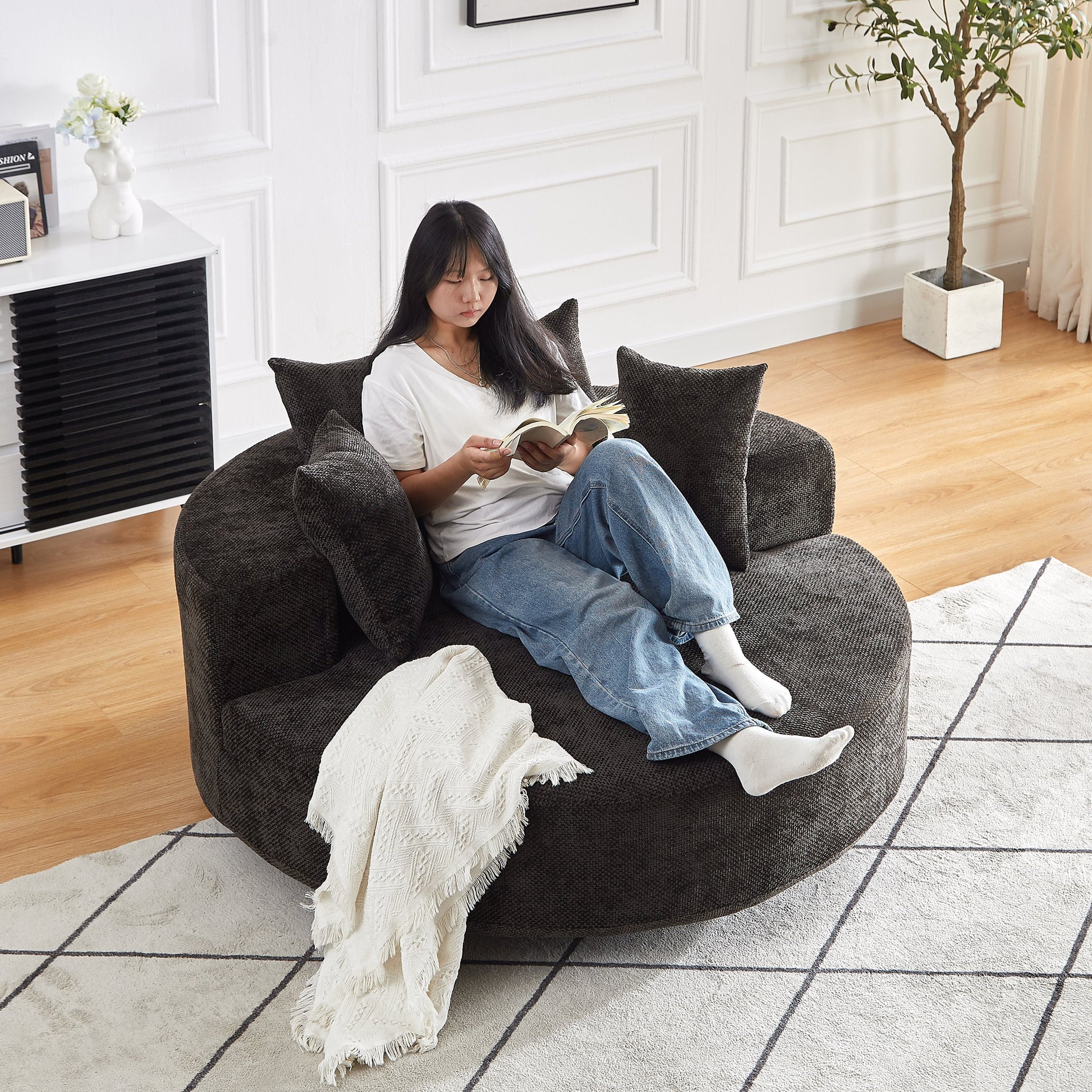 55'' Chenille Foam Single Swivel Chair by HouseOfZazla in dark charcoal upholstery on Tampa Home & Garden Store