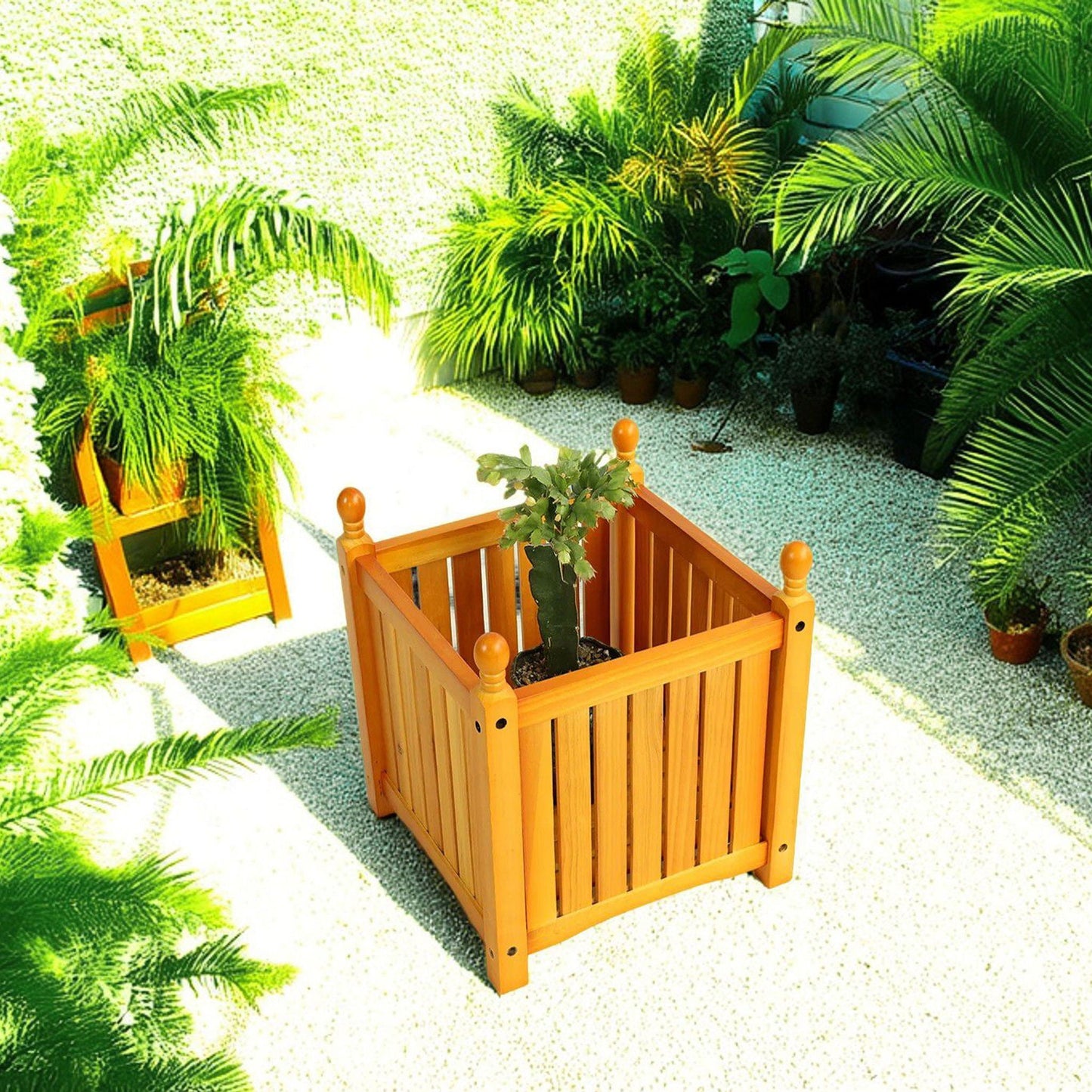 Square Teak Outdoor Flower and Herb Planter