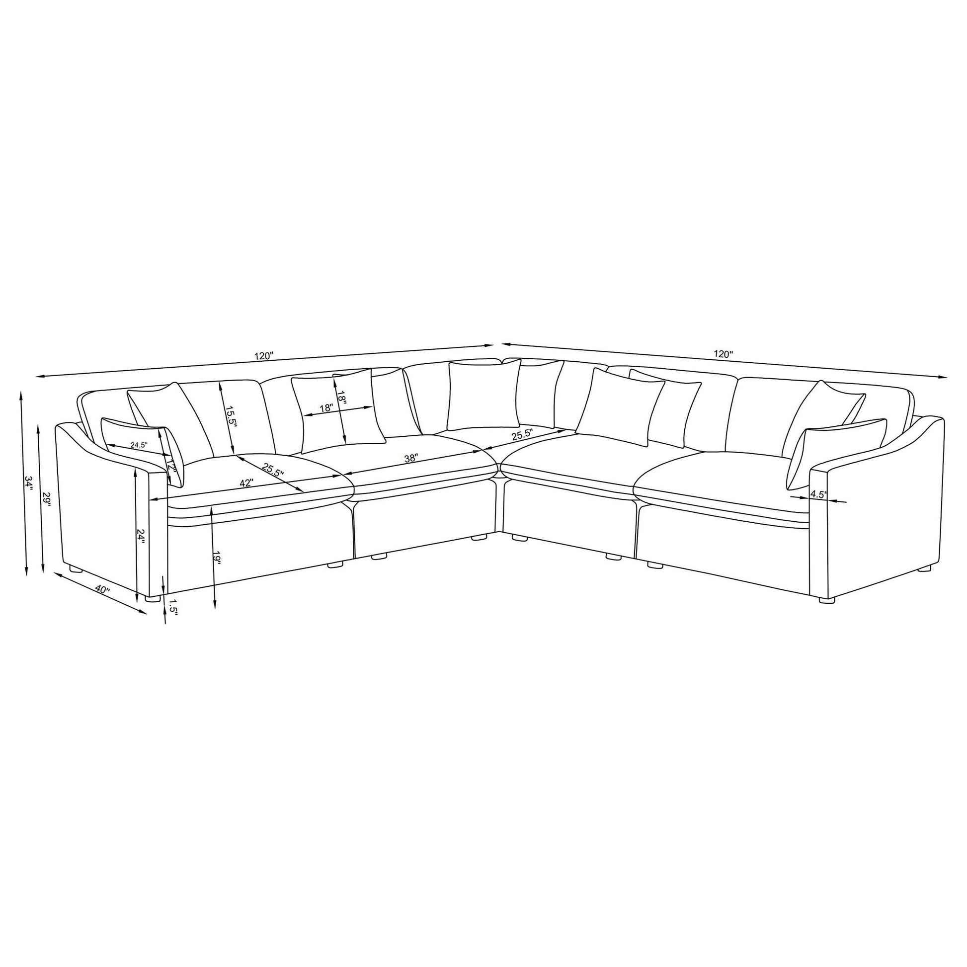 Greeley 5-piece ivory upholstered modular sectional sofa dimensioned schematic by HouseOfZazla on Tampa Home & Garden Store