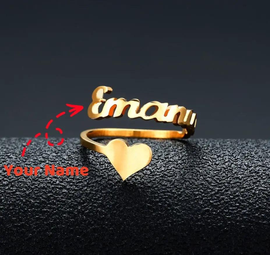 Customized name ring and heart ring set, gold-tone stainless steel by FLIPSTYLEZLLC on Tampa Home & Garden Store
