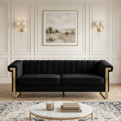 Black Velvet Chesterfield Sofa And Tufted Back