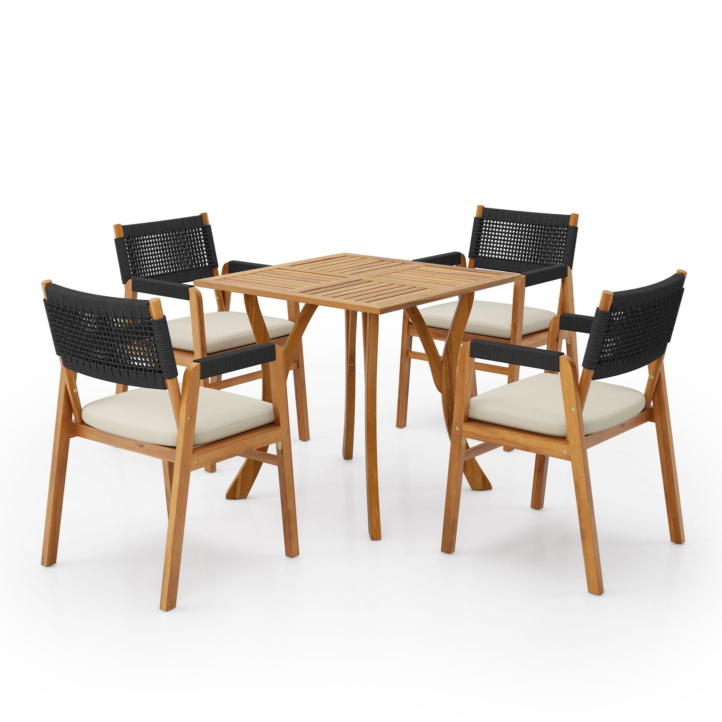 Rustic Patio Acacia Bistro Set with Cushions