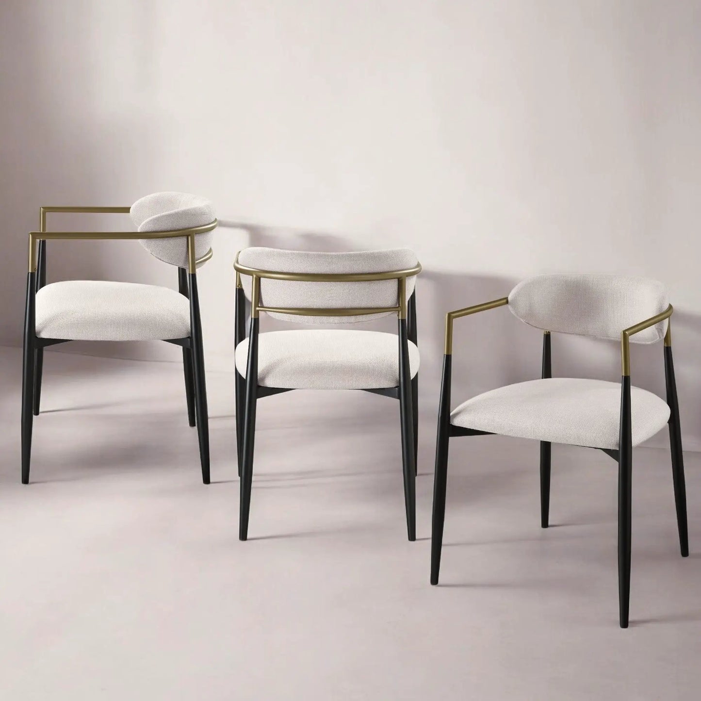 Jaramillo chair set of 2 with beige upholstered seats and back, black legs with gold frame on Tampa Home & Garden Store