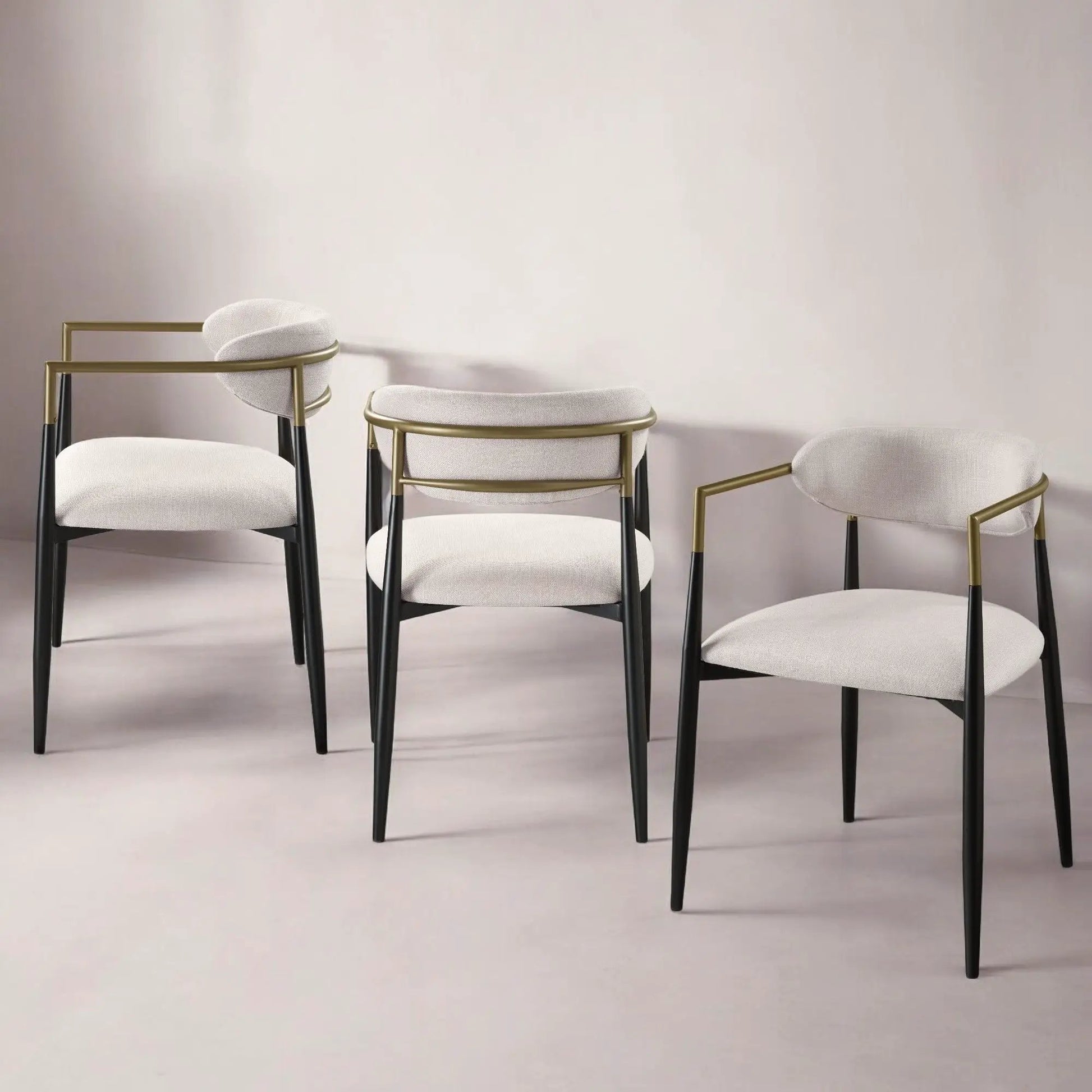 Jaramillo chair set of 2 with beige upholstered seats and back, black legs with gold frame on Tampa Home & Garden Store