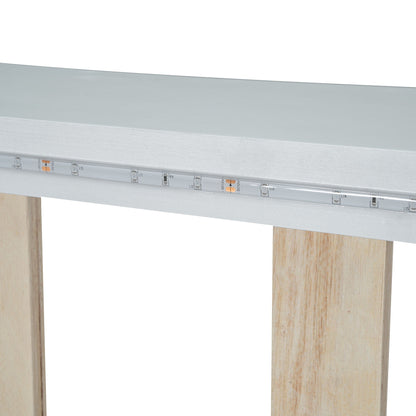Race car bed frame with LED lighting under gray panel and wooden legs by HouseOfZazla on Tampa Home & Garden Store