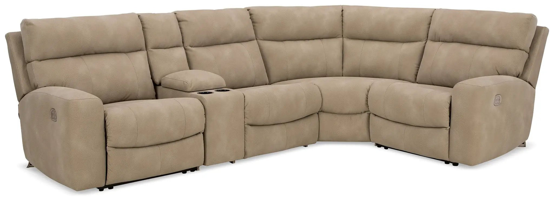 Next-Gen Durapella Reclining Sectional tan fabric by Unique Piece Furniture with cupholders on Tampa Home & Garden Store