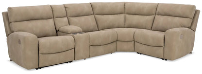 Next-Gen Durapella Reclining Sectional tan fabric by Unique Piece Furniture with cupholders on Tampa Home & Garden Store