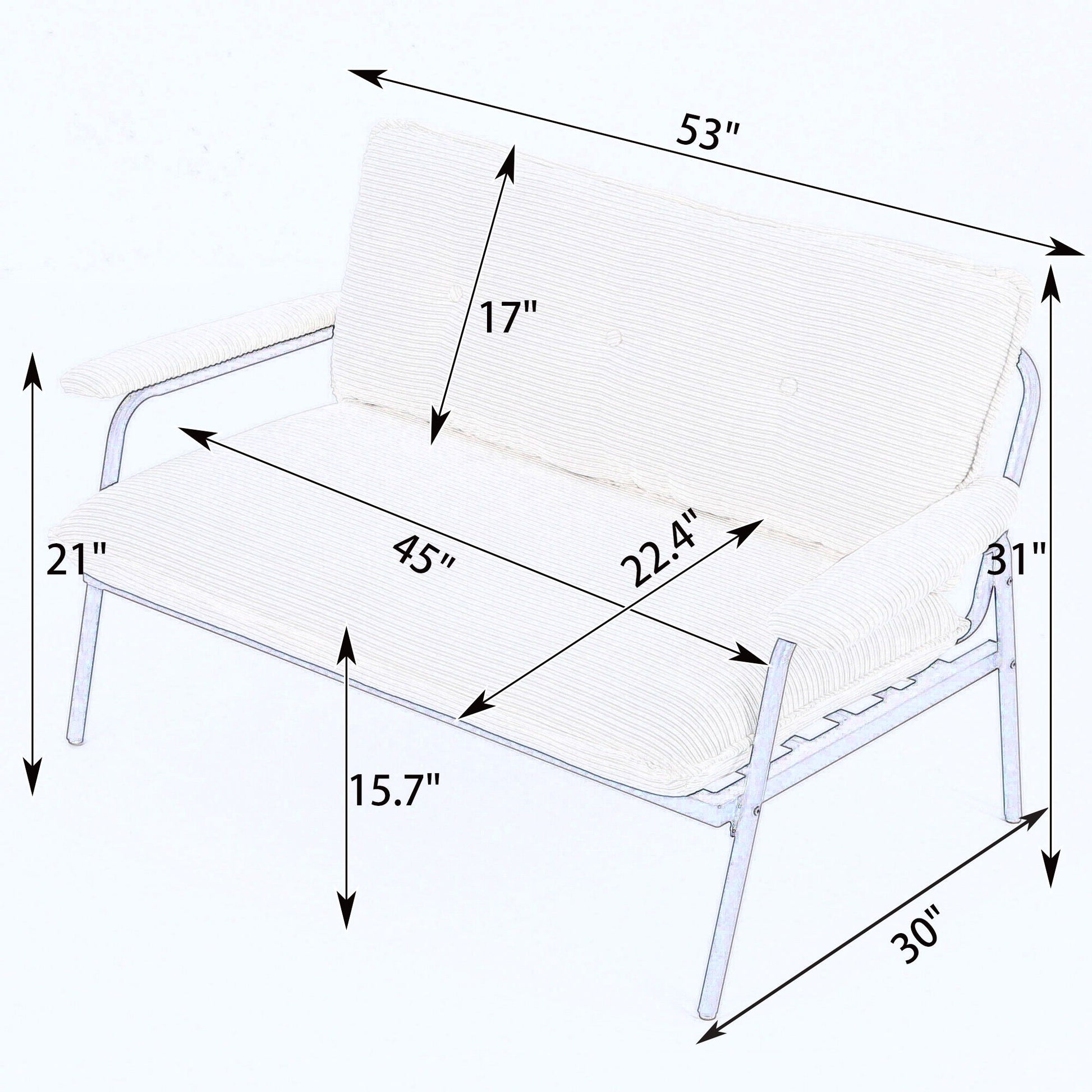 Stationary sofa by HouseOfZazla with metal frame and foam cushions in beige fabric 53-inch width on Tampa Home & Garden Store