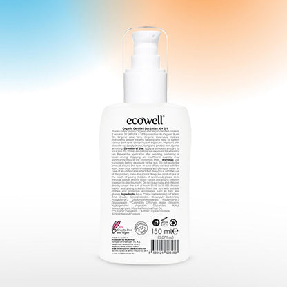 Ecowell Organic Sunscreen Lotion 30 SPF vegan mineral sunscreen in white pump bottle 150 ml on Tampa Home & Garden Store