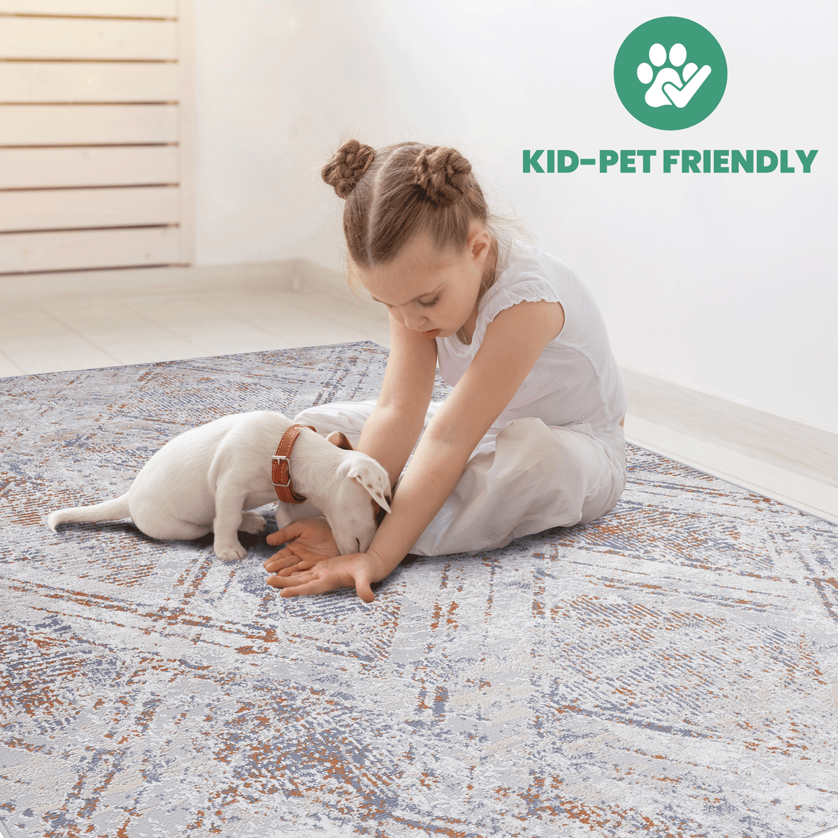 PAYAS Collection 6.7x9 Rug with Stain Resistance by HouseOfZazla; kid-pet friendly scene on Tampa Home & Garden Store