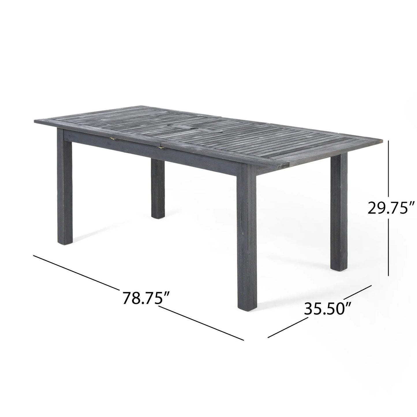 7-Piece Outdoor Dining Set with Extendable Acacia Wood Table in charcoal finish, slatted top on Tampa Home & Garden Store