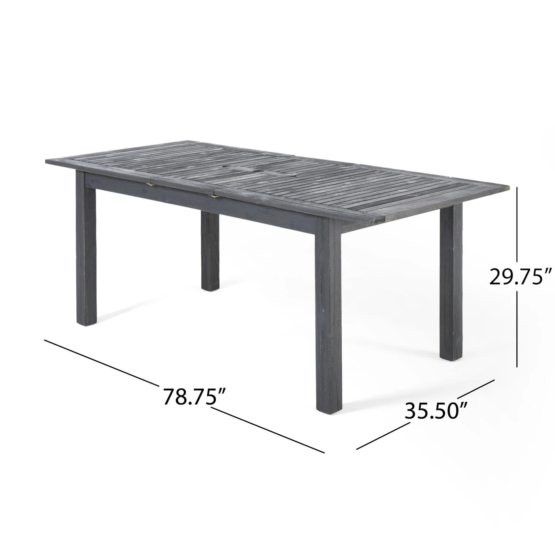 7-Piece Outdoor Dining Set with Extendable Acacia Wood Table in charcoal finish, slatted top on Tampa Home & Garden Store