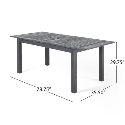 7-Piece Outdoor Dining Set with Extendable Acacia Wood Table in charcoal finish, slatted top on Tampa Home & Garden Store