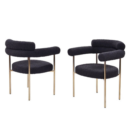 Upholstered Accent Dining Chairs with Armrests - Set of 2, black boucle fabric on Tampa Home & Garden Store