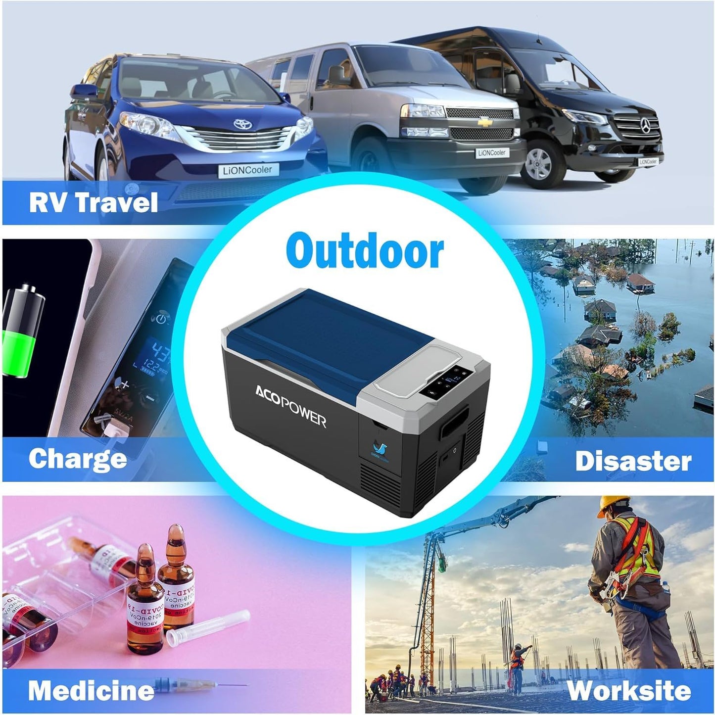Portable car freezer with app control, 12V 45W, black and blue RV/boat cooler on Tampa Home & Garden Store
