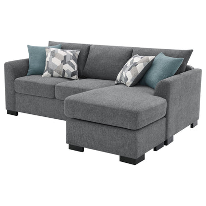Pacheco Sleeper Sectional Chaise Sofa gray fabric with teal and geometric pillows HouseOfZazla on Tampa Home & Garden Store
