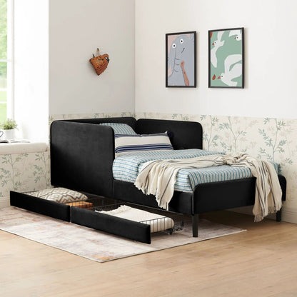 Upholstered Bed Frame With Drawers and Sofa Bed