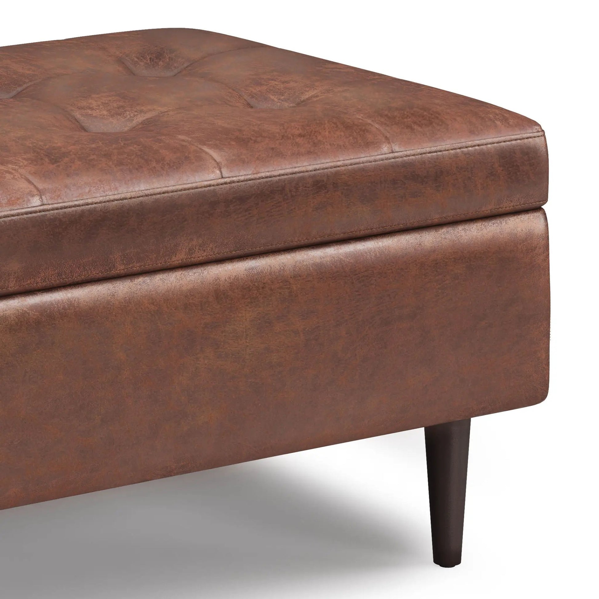 Shay Large Square Storage Ottoman brown leather tufted top Unique Piece Furniture on Tampa Home & Garden Store