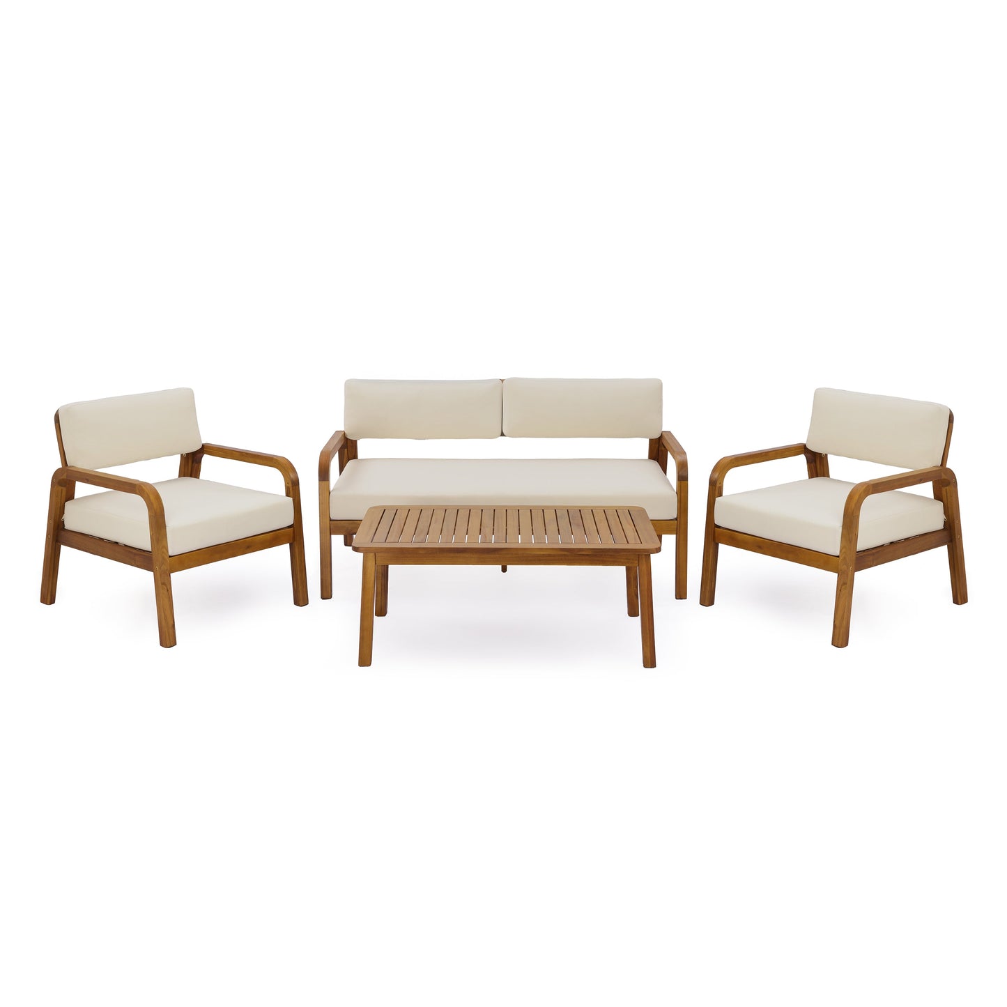 HouseOfZazla teak outdoor 4pc sofa set with cream cushions; includes 2 chairs and loveseat on Tampa Home & Garden Store
