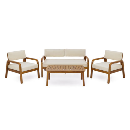 HouseOfZazla teak outdoor 4pc sofa set with cream cushions; includes 2 chairs and loveseat on Tampa Home & Garden Store