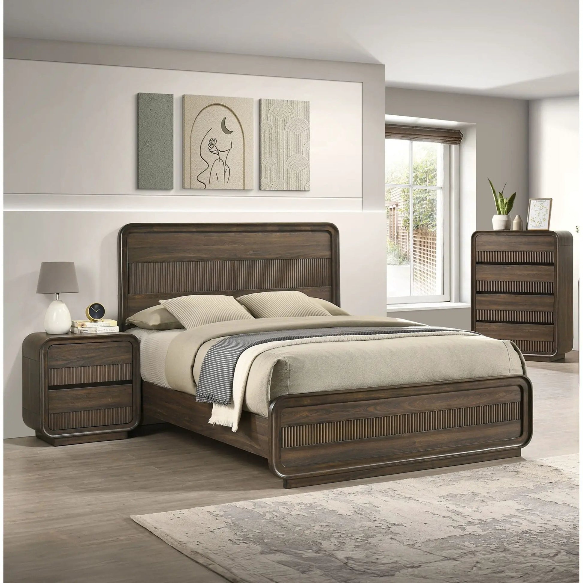 Flair Rounded Edges Nightstands 2-Drawer Brown by Unique Piece Furniture pair shown on Tampa Home & Garden Store