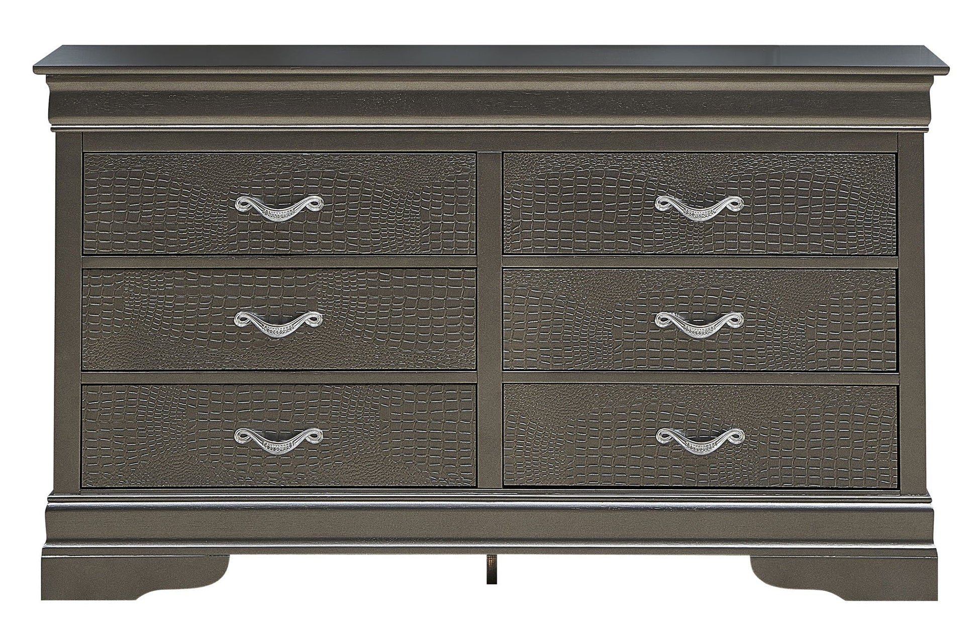 Dresser metallic black with crocodile-textured fronts and silver curved handles on Tampa Home & Garden Store