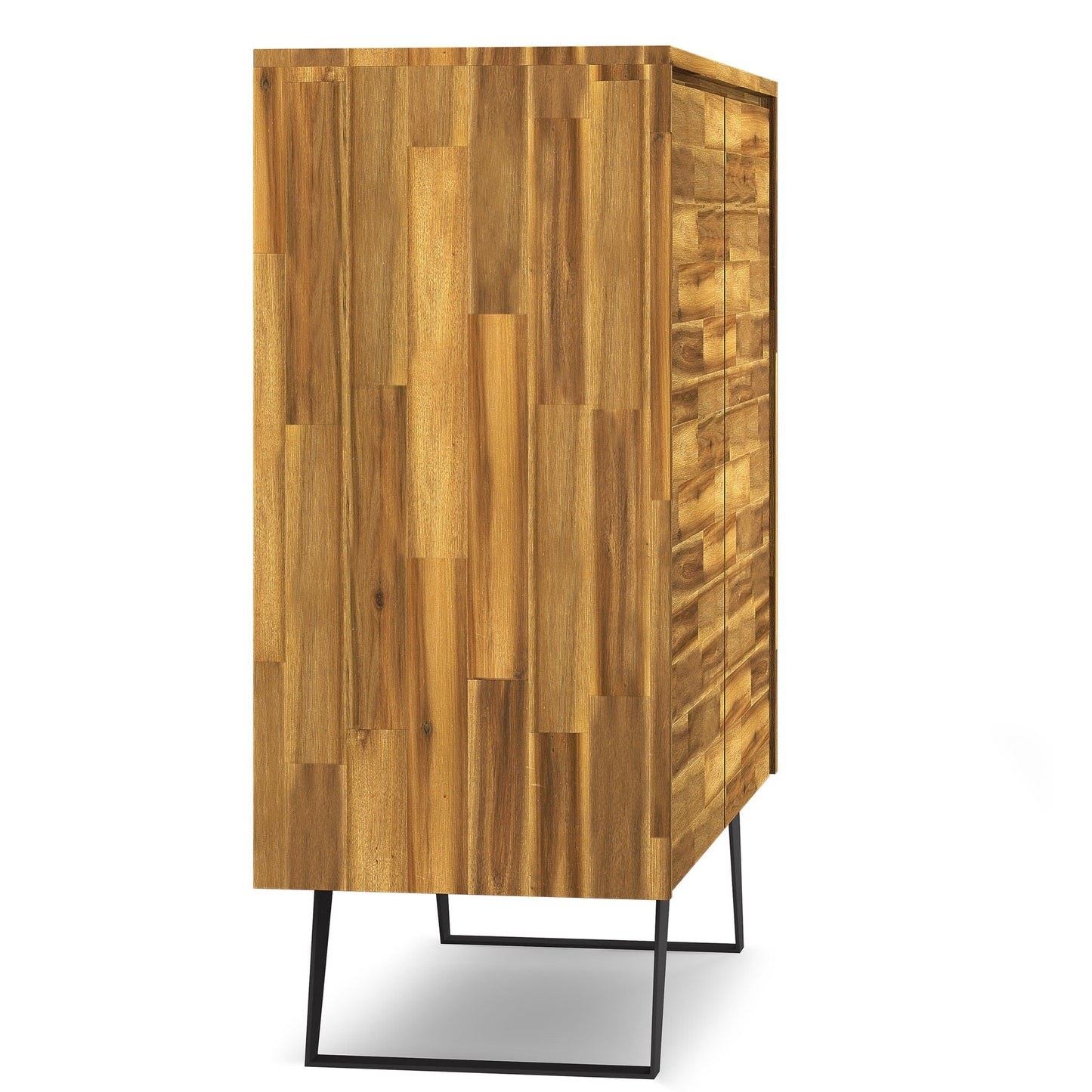 Lowry Medium Handcrafted Storage Cabinet with warm wood veneer and black metal legs on Tampa Home & Garden Store