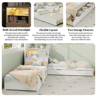 Compact L Shaped Bed Frame with Trundle and Desk