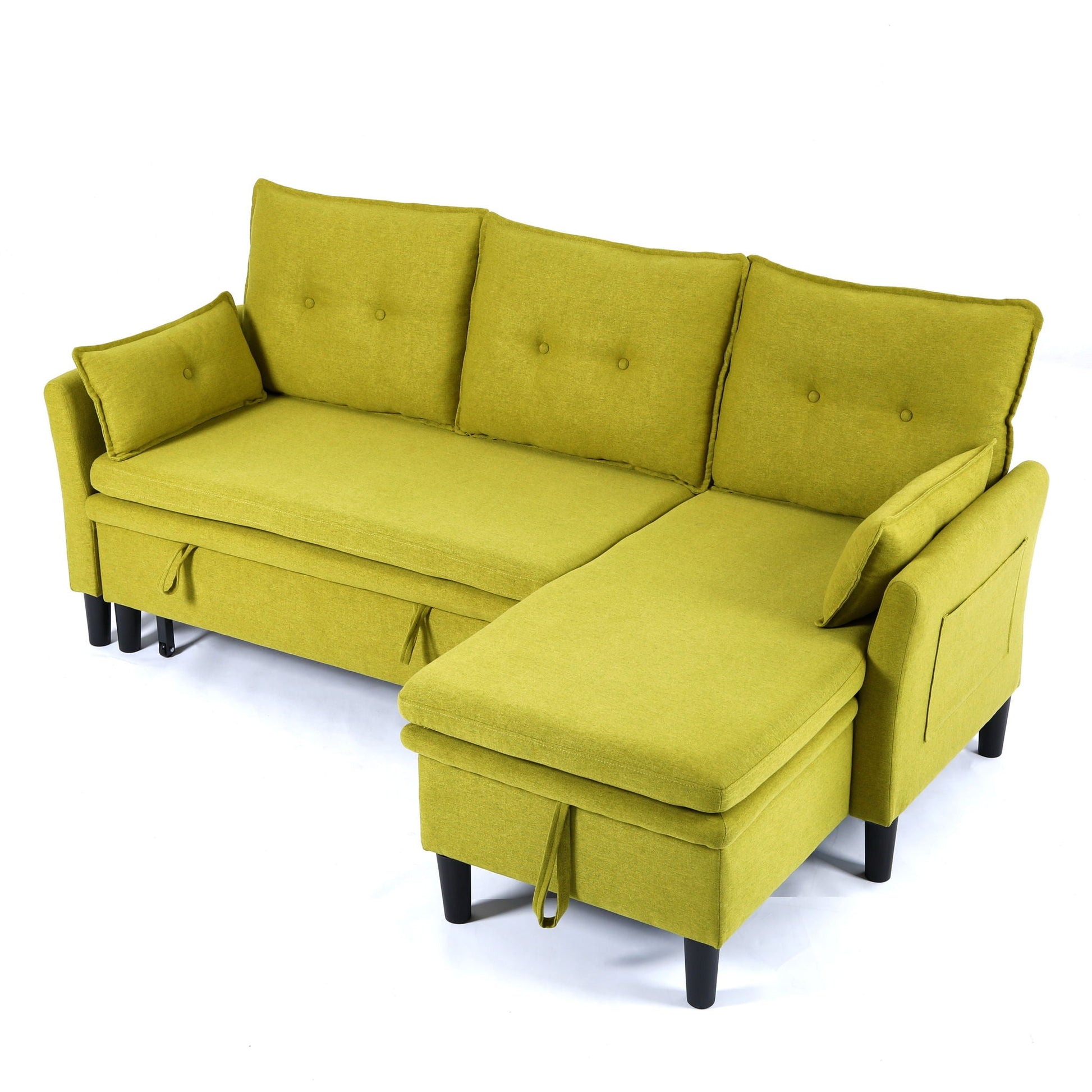 L-Shaped reversible chaise sectional sofa with storage in chartreuse upholstery on Tampa Home & Garden Store