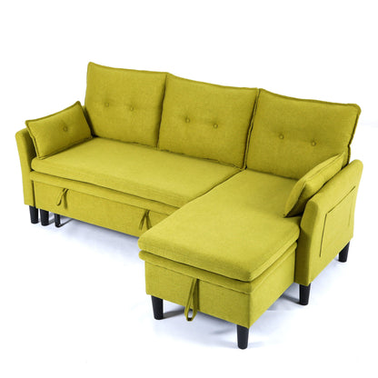 L-Shaped reversible chaise sectional sofa with storage in chartreuse upholstery on Tampa Home & Garden Store