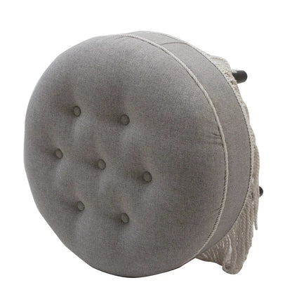 Yolanda round upholstered ottoman in gray fabric with button tufting by Unique Piece Furniture on Tampa Home & Garden Store