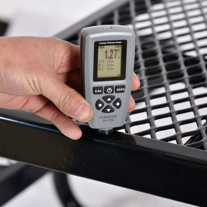 Square Outdoor Steel Picnic Table with Umbrella Pole measured by coating thickness gauge on Tampa Home & Garden Store