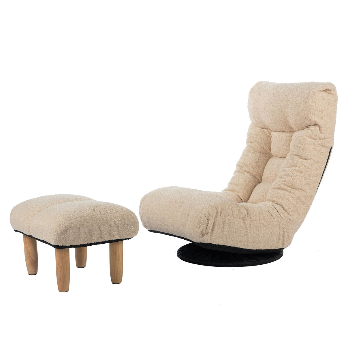 Beige HouseOfZazla reclining chair and ottoman set, plush fabric and wooden legs on Tampa Home & Garden Store