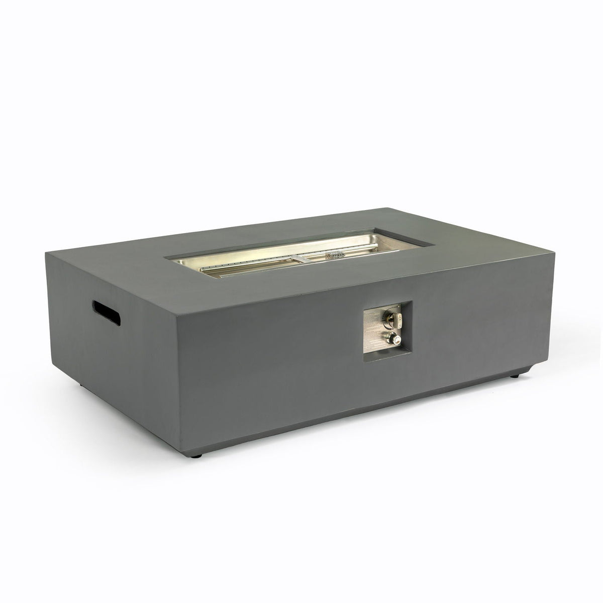 Rectangular fire pit table light gray with 50,000 BTU burner, gas controls, HouseOfZazla on Tampa Home & Garden Store