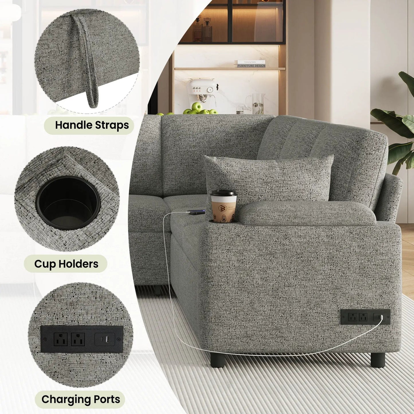 U Shaped Sectional Sleeper Sofa With Ports