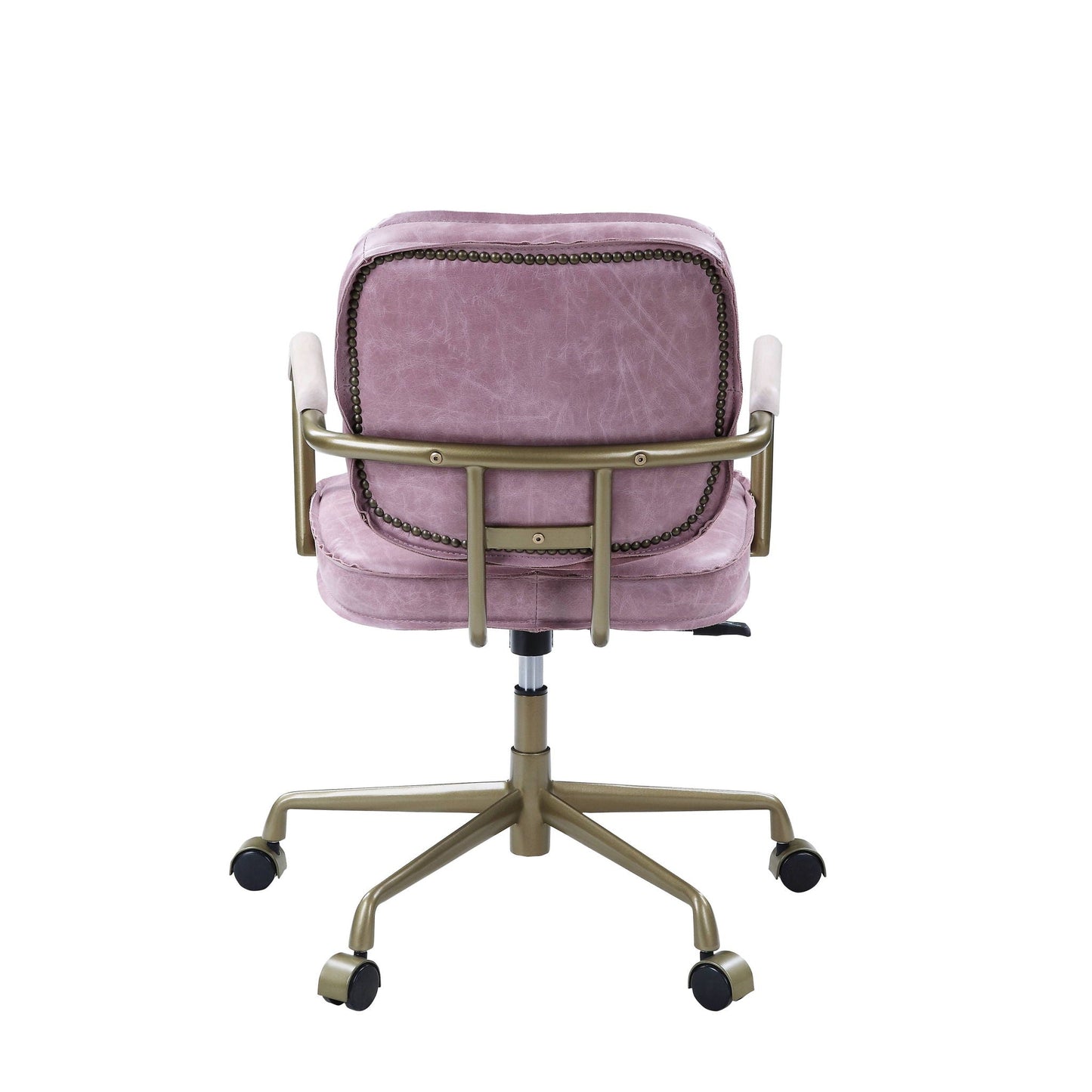 Siecross top grain leather office chair pink upholstery with brass frame and studded trim swivel on Tampa Home & Garden Store