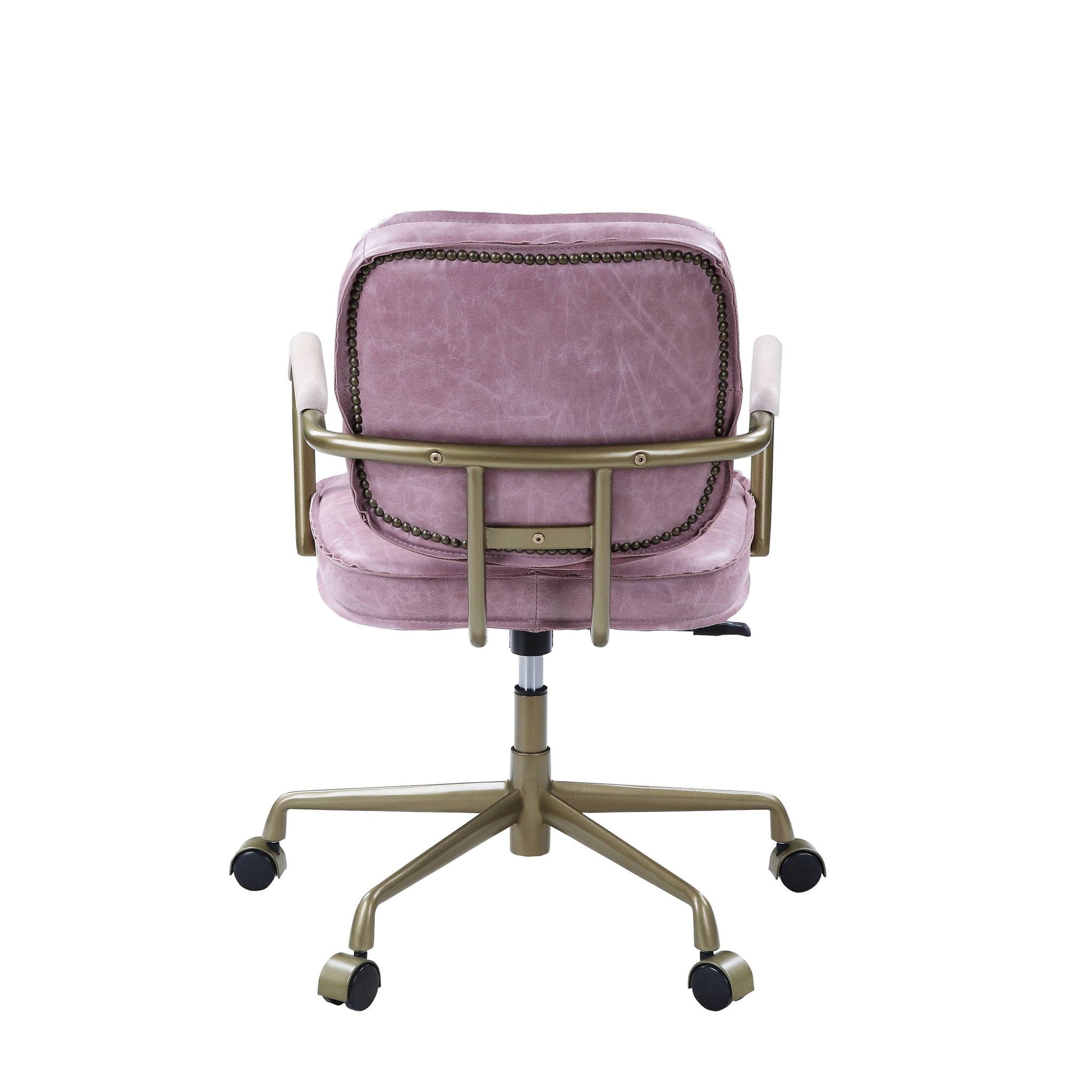 Siecross top grain leather office chair pink upholstery with brass frame and studded trim swivel on Tampa Home & Garden Store
