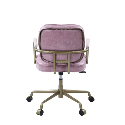Siecross top grain leather office chair pink upholstery with brass frame and studded trim swivel on Tampa Home & Garden Store