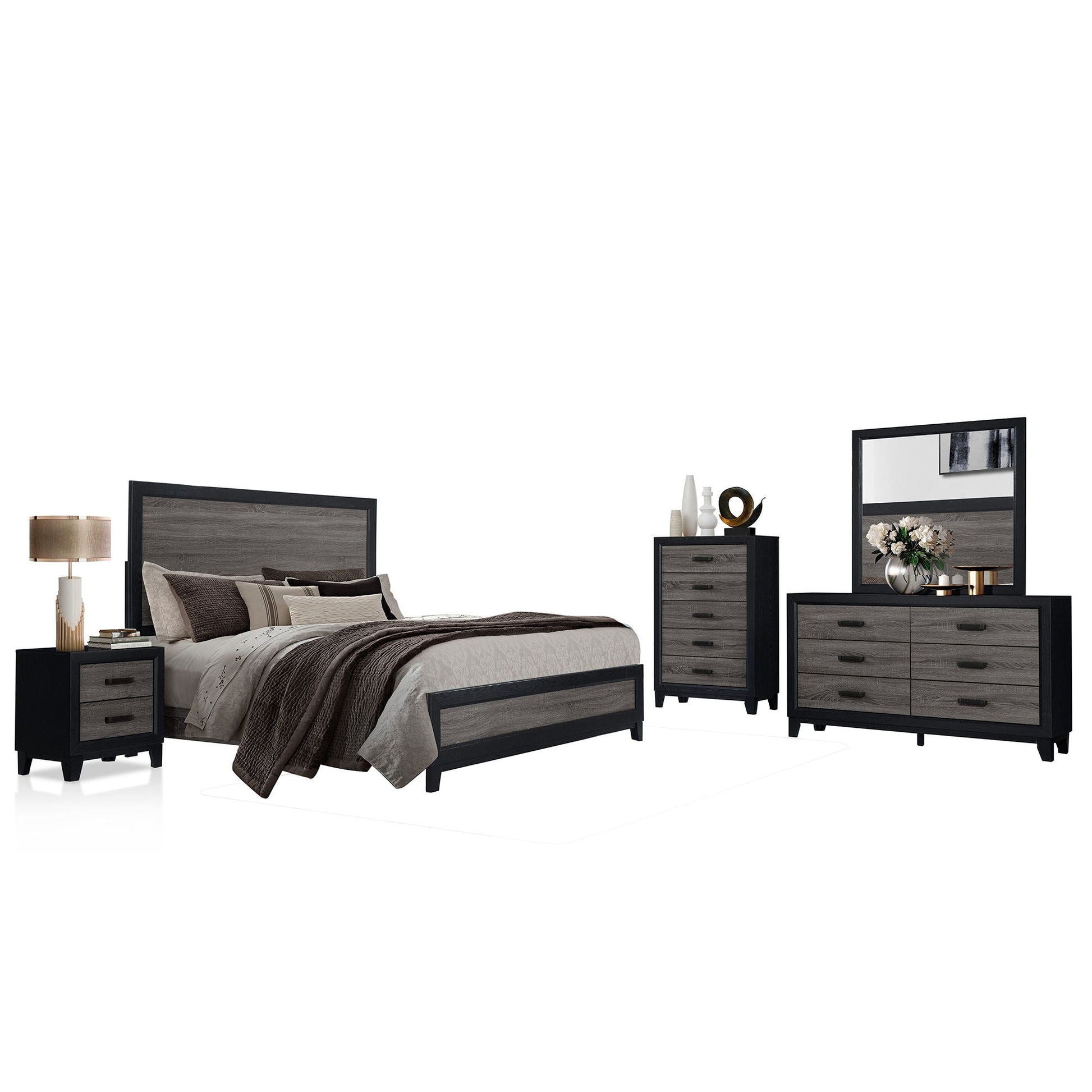 Soluto bed by HouseOfZazla, black frame with panels; 2 nightstands and dresser set on Tampa Home & Garden Store