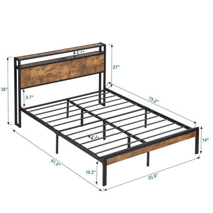 Platform bed frame with metal rails and wooden headboard and footboard, USB liner on Tampa Home & Garden Store