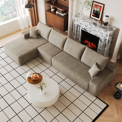 135in Cloud Sectional Couch with L-shaped Chaise in beige ribbed upholstery by HouseOfZazla on Tampa Home & Garden Store