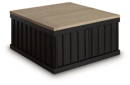 Rylandyn lift-top cocktail table by Unique Piece Furniture black base with light brown top on Tampa Home & Garden Store