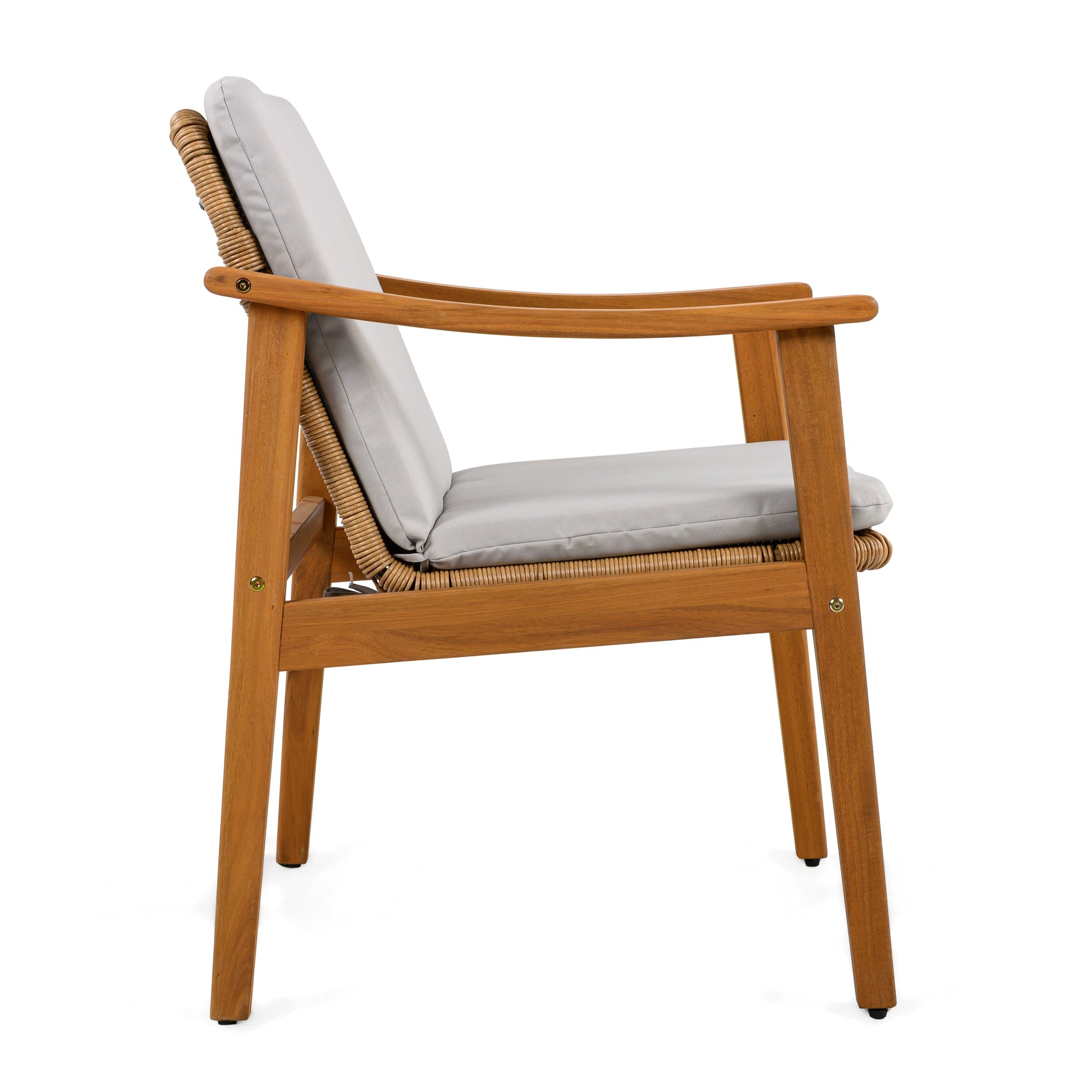 Outdoor dining chairs 2-pack with teak color acacia frame and gray cushions HouseOfZazla on Tampa Home & Garden Store