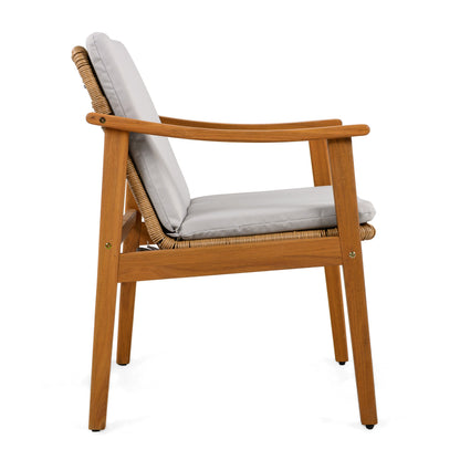 Outdoor dining chairs 2-pack with teak color acacia frame and gray cushions HouseOfZazla on Tampa Home & Garden Store