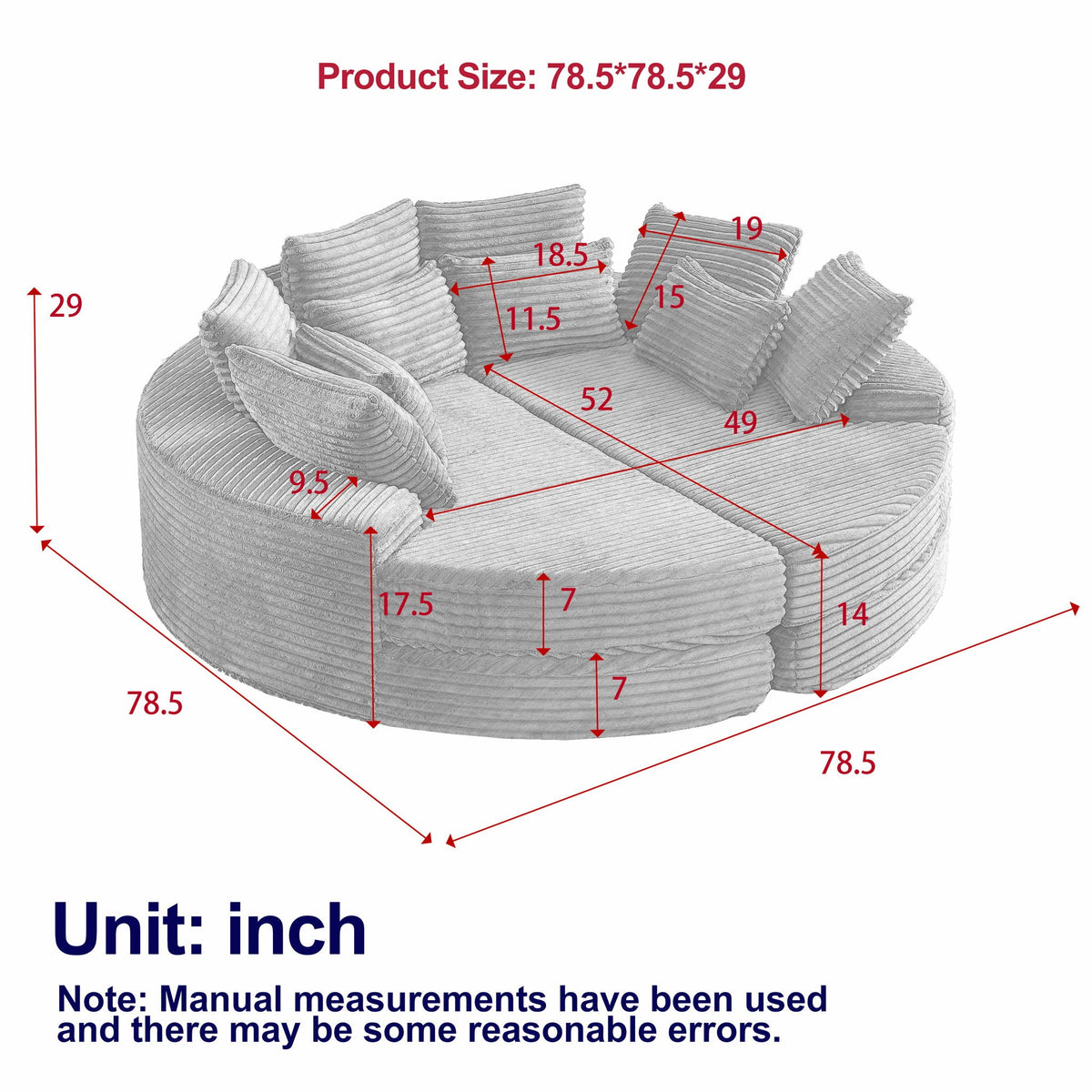 Round Oversized Sofa Bed with Throw Pillows
