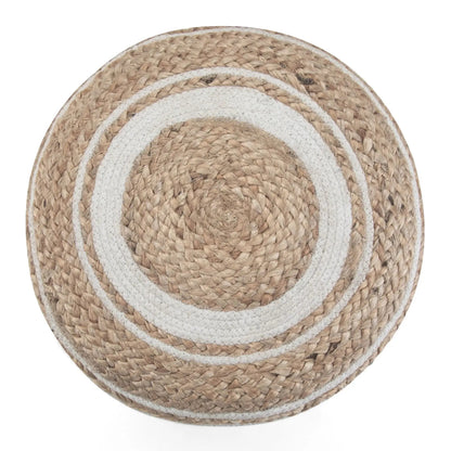 Serena Handcrafted Round Braided Pouf in natural beige and white jute by Unique Piece Furniture on Tampa Home & Garden Store