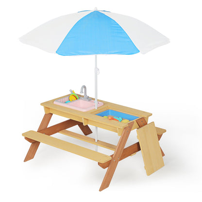 Kids picnic table with sand and water trays, cedar table with umbrella HouseOfZazla on Tampa Home & Garden Store