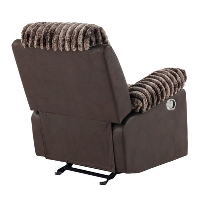 Bruni glider recliner in dark brown leather with plush faux fur throw and manual recline on Tampa Home & Garden Store