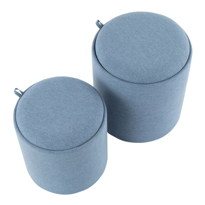 Blue round nesting ottomans set of 3 in soft fabric for living room on Tampa Home & Garden Store